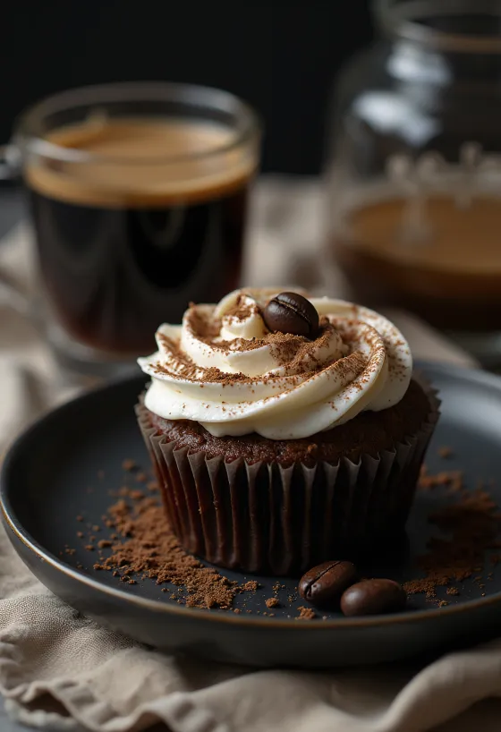 Cupcakes s kavom i mascarpone kremom na stolu