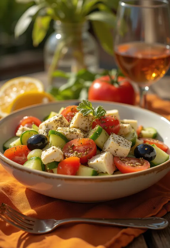 Grčka salata s prženim kockicama tofua
