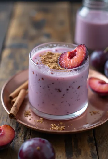 Svjež i ukusan probiotički kefir sa šljivama, ukrašen komadićima šljive