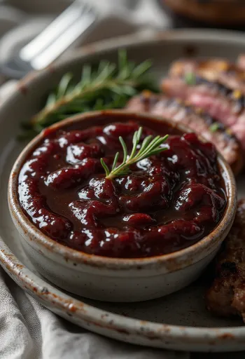 BBQ umak od crvenog vina s ružmarinom serviran