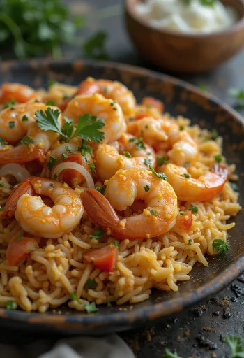 Kabsa s kozicama, začinjeno jelo od riže i kozica