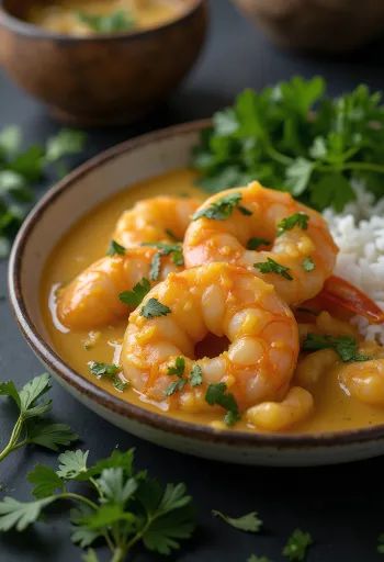 Chingri malai s korijanderom poslužen