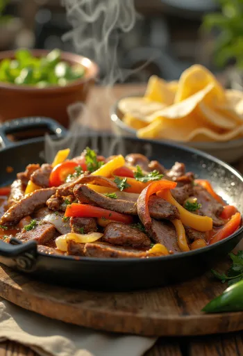 Fajita sa steakom poslužena sa svježom korijanderom i guacamoleom