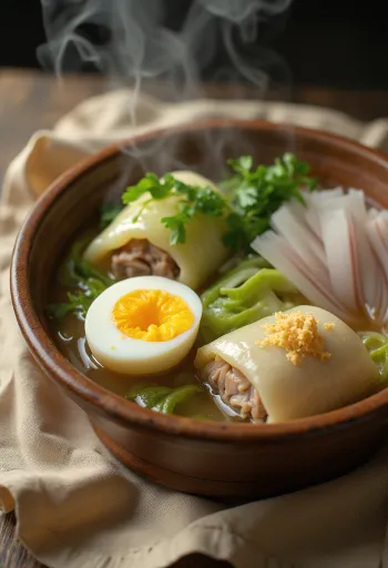 Oden s rolicama od kupusa, poslužen s jajima i svježim povrćem