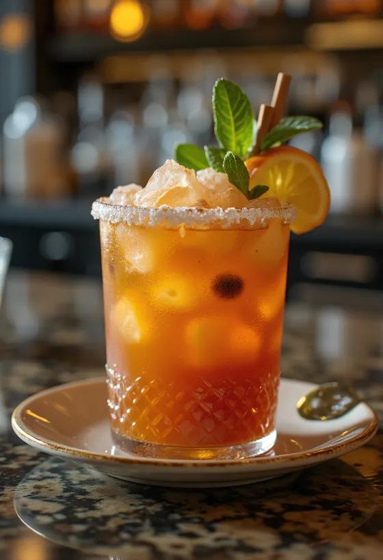 Zombie koktel ukrašen listom mente i kriškom naranče