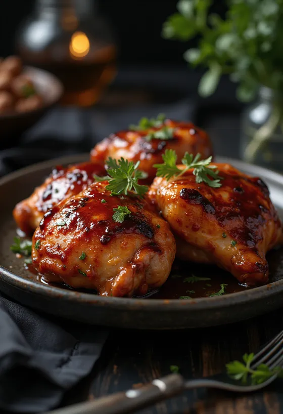 BBQ pileći bataci pečeni u pećnici, posluženi s pečenim krumpirom