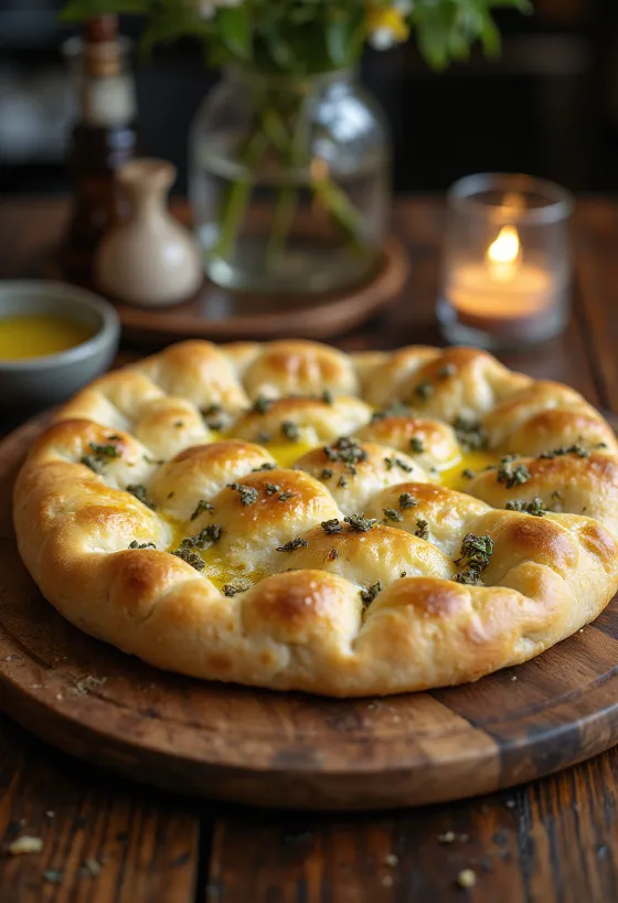 Poslužena keto focaccia od bademovog brašna