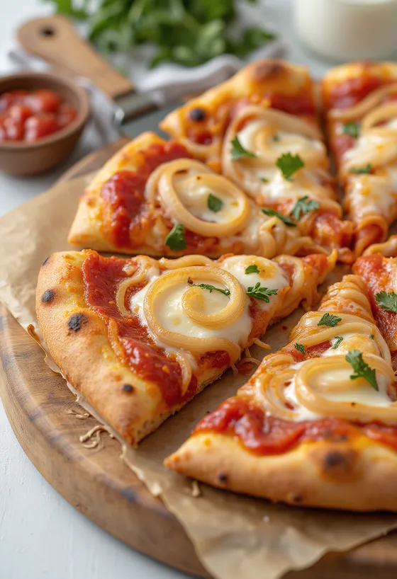 Pizza con Cipolla s lukom i mozzarellom