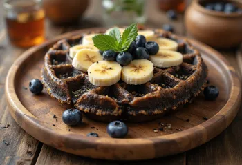 Superfood vafli s chia sjemenkama, kvinojom, bananom, borovnicama i bademima, posluženi