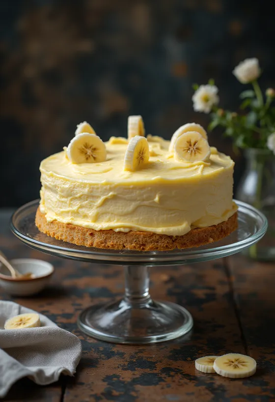 Torta s kremom od banane i vrhnja ukrašena kriškama banane