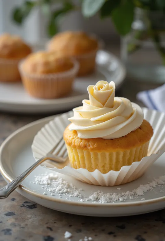 Cupcakes s marcipanom servirani na drvenom pladnju