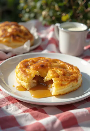 Æbleskiver punjen karamel kremom, pečen do zlatno smeđe boje, posut šećerom u prahu