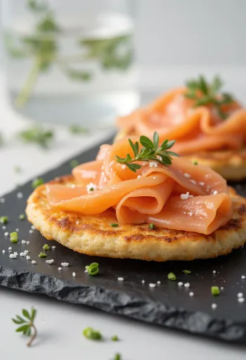 Crumpet s dimljenim lososom, zlatnosmeđi, mekani kolačići