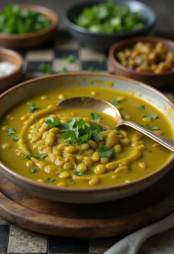 Zdjela Moong dal zelene leće ukrašena svježim korijanderom