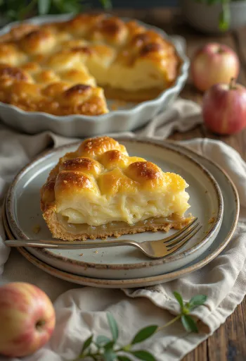 Prebiotička pita od poriluka i jabuka pečena do zlatnosmeđe boje, poslužena narezana