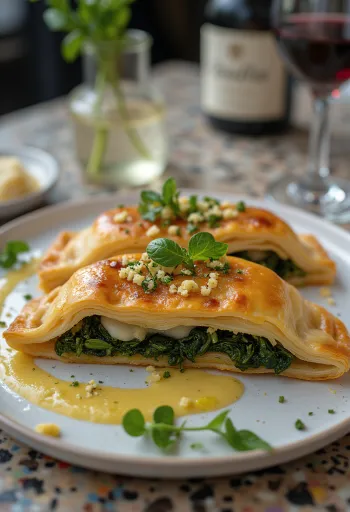 Spanakopita s češnjakom, nadjev od špinata i feta sira, u hrskavom filo tijestu