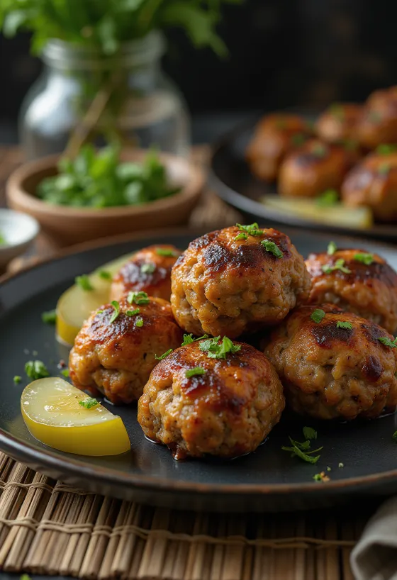 Frikadeller poslužen s kuhanim krumpirom i salatom od kupusa
