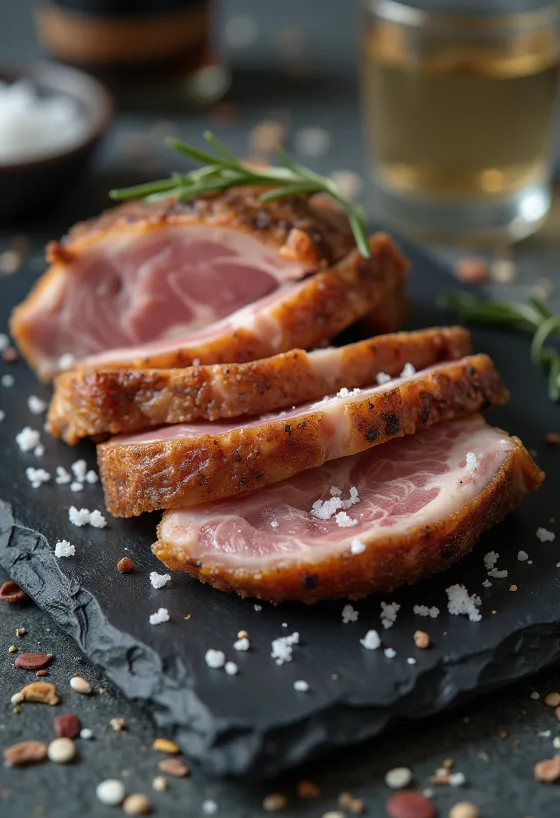 Iberico svinjski secreto poslužen s kriškama limuna i povrćem na žaru.