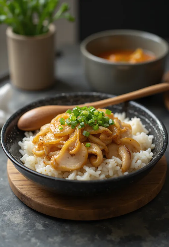 Negi-miso Oyakodon s mladim lukom i misom u zdjeli
