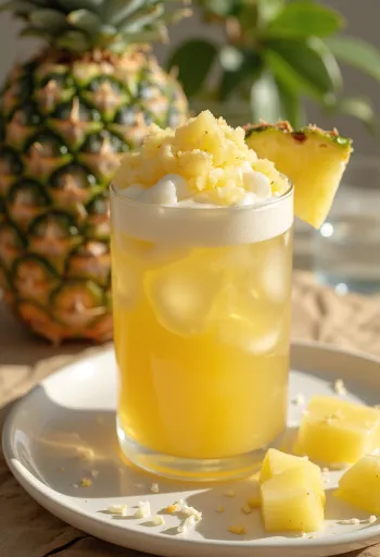 Cider od ananasa i kokosa serviran u čaši