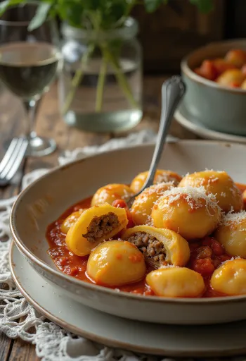 Gnocchi punjeni mesom posluženi