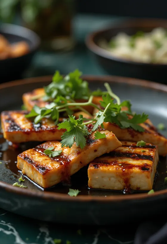 Poslužen grilani tofu u začinjenom umaku