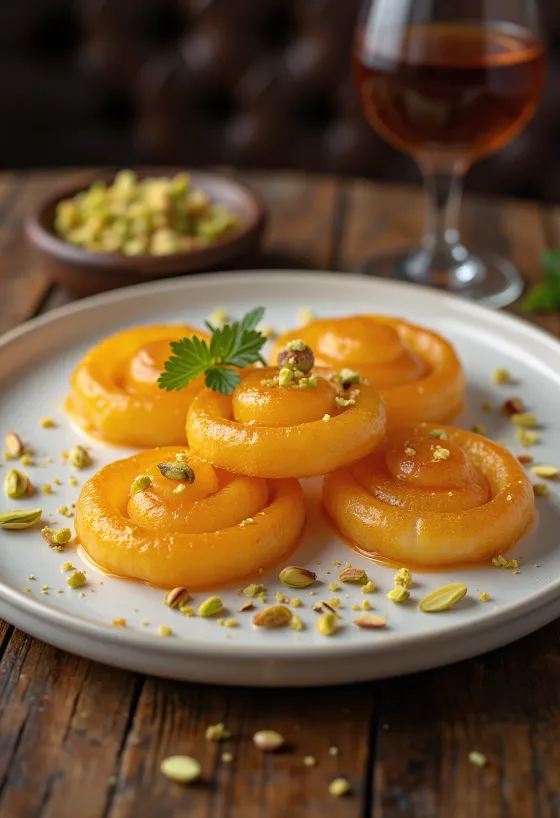 Jalebi palačinke s medom i pistacijama poslužene