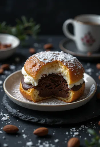 Semla s čokoladnom kremom, fino poslužena