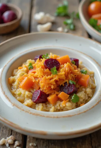 Açorda s povrćem, u zdjeli ukrašena peršinom