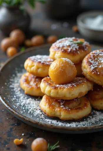 Æbleskiver palačinke, posute šećerom u prahu