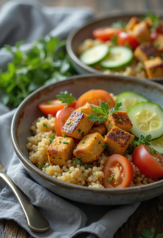 Grilani tofu poslužen sa salatom od kvinoje