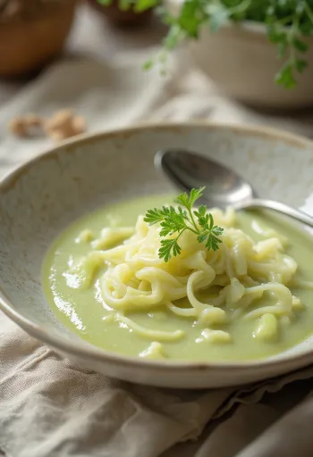 Poslužena krem juha od kupusa s mentom
