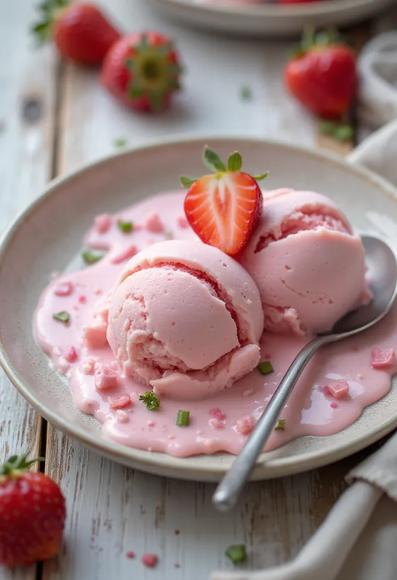 Sladoled od jagode s mentom poslužen