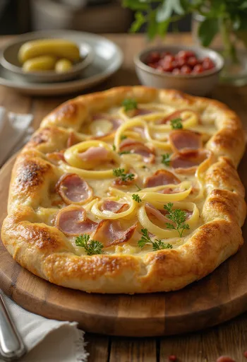 Svježe pečeni Calzone s porilukom i šunkom