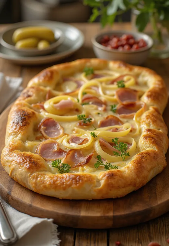 Svježe pečeni Calzone s porilukom i šunkom