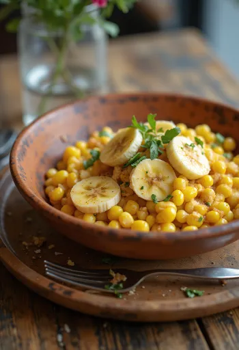 Tamalito s bananom poslužen s feta sirom i kriškama limete