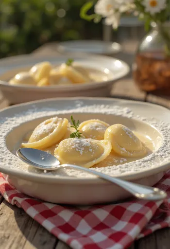 Posluženi ravioli s likerom od jaja