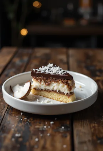 Bounty torta ukrašena čokoladnom glazurom i kokosovim mrvicama