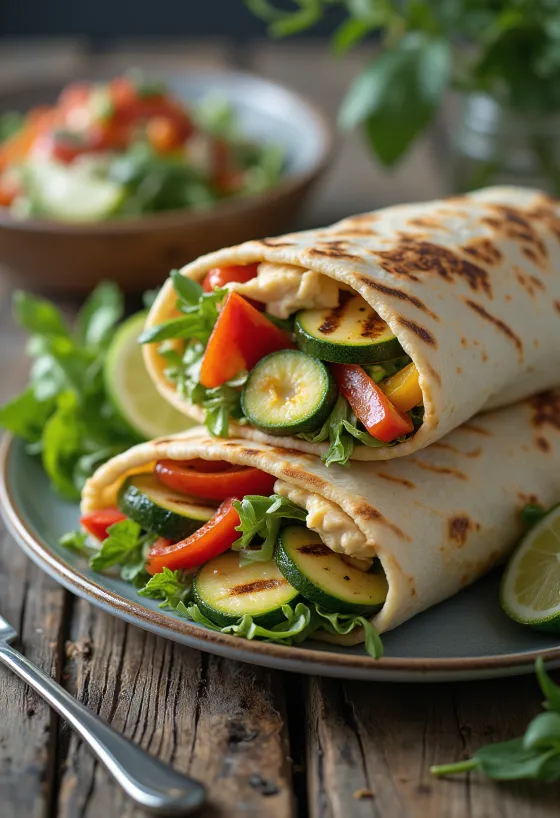 Grilani wrap s povrćem, humusom i rikulom
