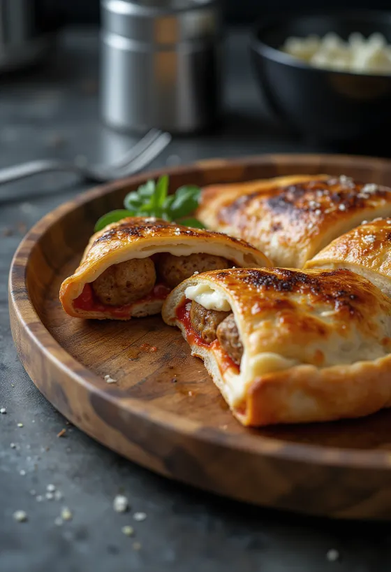 Svježe pečeni calzone s mesnim okruglicama