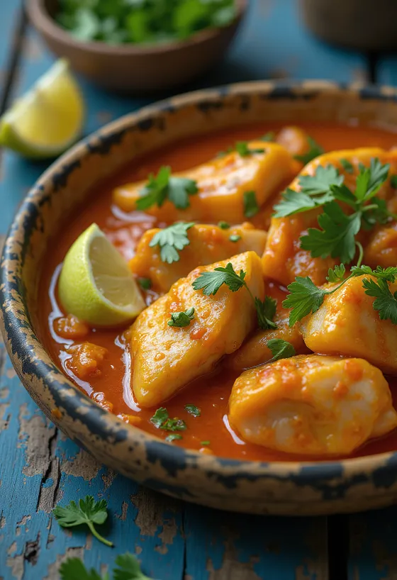 Moqueca poslužena s blago ljutim umakom, ribom i kokosovim mlijekom