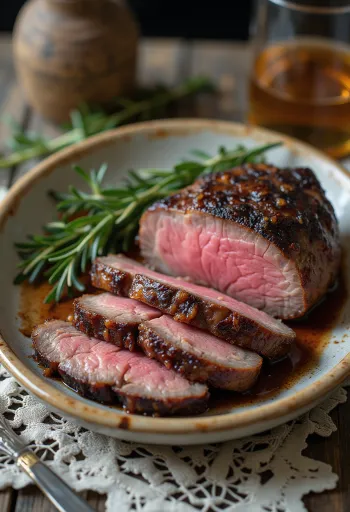 Dimljeni srneći odrezak, dimljeni srneći steak s pečenim povrćem i ružmarinom