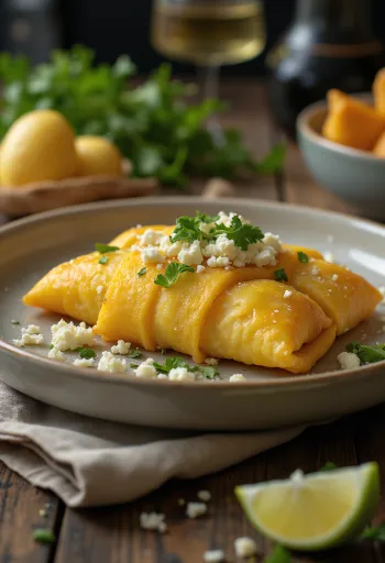 Pamonha salgada com queijo poslužena s ukrasom od svježeg korijandera