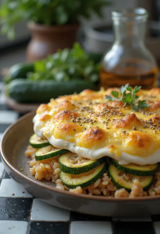 Složenac od tikvica s mljevenim mesom i vrhnjem, pečen do zlatne boje