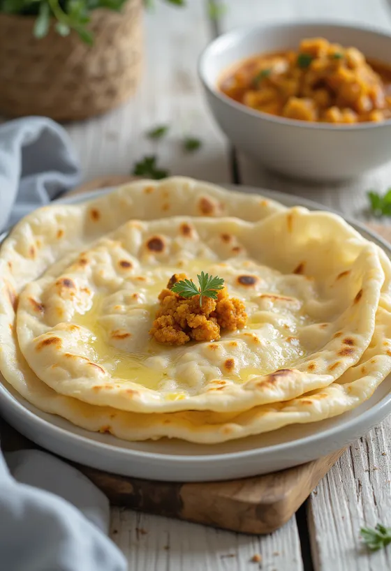 Svježe pripremljen indijski roti plosnati kruh serviran