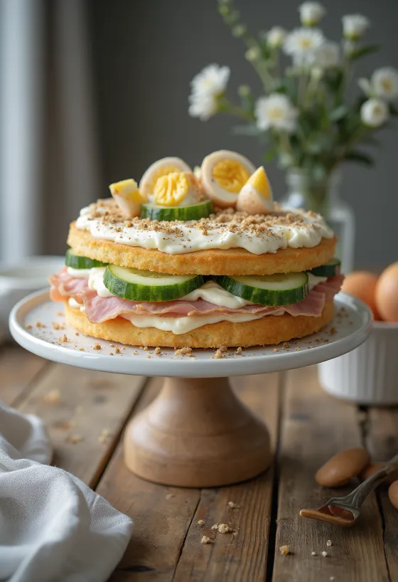 Smörgåstårta sa šunkom i piletinom poslužena