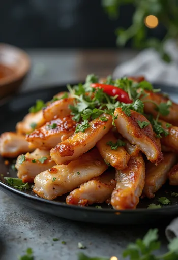 Grilane svinjske uši poslužene s korijanderom