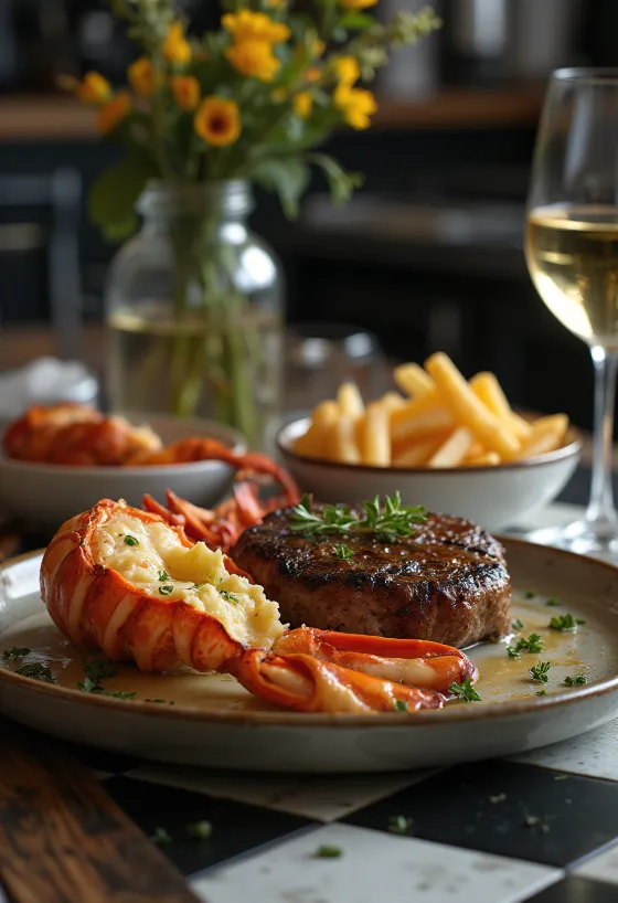 Grilani jastog i steak, luksuzno surf and turf jelo