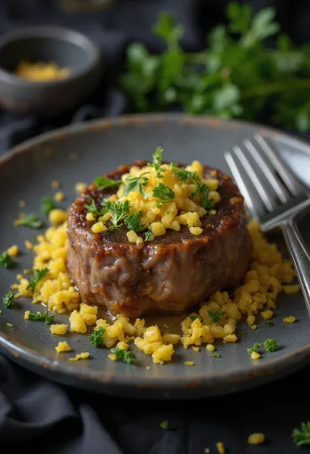 Osso buco s limunovom koricom, poslužen s gremolatom, sočna teleća koljenica u umaku od povrća