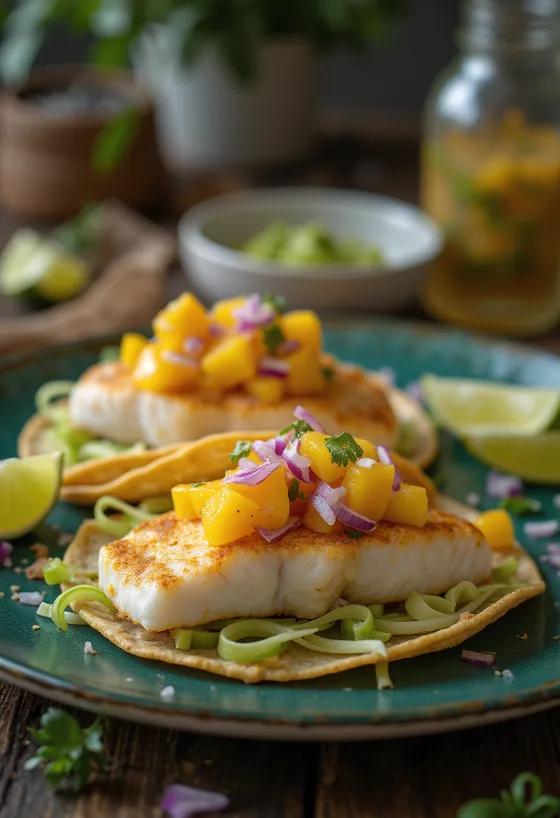 Riblji tacos s umakom od manga na tanjuru
